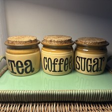 TG Green Vintage Brown Retro Tea Coffee Sugar Canister Storage Jars Cork Lid 70s