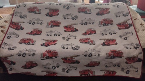 Fire truck quilt - quilt,, white,