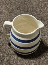 VINTAGE STAFFORDSHIRE CHEF WARE Cornish Style BLUE & WHITE STRIPE JUG