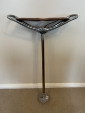 Vintage Gamebird Shooting Stick Brown Leather Handles Fold-Out Seat