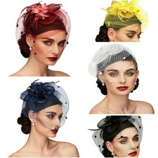 Women Ladies Fascinator Hat with Veil Wedding Hat Party Hat Pillbox Hat Bowler