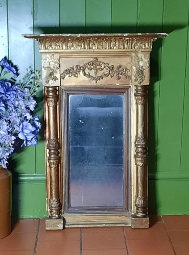 Antique wood gesso mirror - antique,
