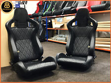 BB6 Reclining Bucket Sports Seats Black / Diamond Stitch Alacantra UNIVERSAL 