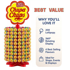 200 CHUPA CHUPS LOLLIES, DISPLAY WHEEL STAND, 200 ASSORTED LOLLIES, BEST OF 4