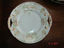 Antique Limoges Elite China Plate with Open Sides, Gold Trim, Flowers France  