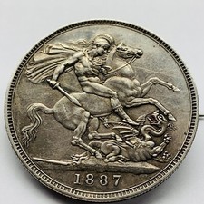 1887 Queen Victoria Sterling Silver Crown Coin Brooch High Grade