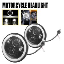 2x Universal Headlight Motorcycle Halo DRL Round LED HeadLight 5-3/4" 5.75 inch