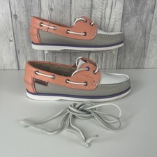 Moshulu Ladies Peach & Grey Leather Deck Boat Shoes Lace Up U.K. Size 5 / 38 VGC