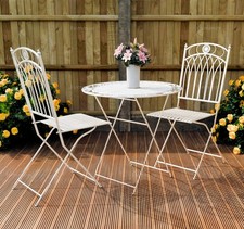 2 Seat Vintage Bistro Set - White Antique Finish, Wrought Iron, Fully Assembled