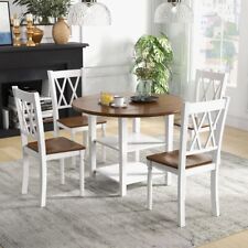 5 PCS Round Dining Table Set Farmhouse Dinette Set Solid Wood Kitchen Furniture