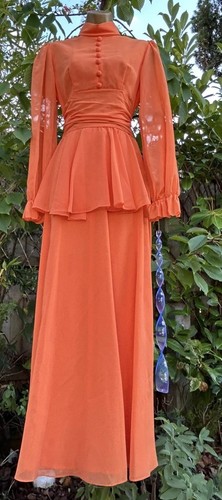 Vintage 70s dress maxi orange - dress,