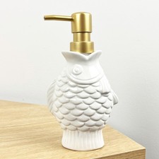 Liquid Hand Soap and Lotion Dispenser Pump White Ceramic Fish Nautical Bathroom