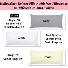 Hollowfibre Bolster Pillow with FREE Pillowcase in Polycotton Full Body Support.