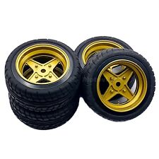 1/10 RC Road Wheels Tyres Retro 4 Spoke Gold for Tamiya TT02 Capri Mini Escort 