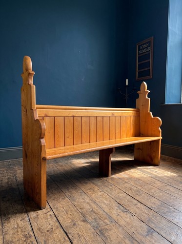 Victorian pine church pew - church, 4