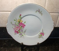 Vintage Royal Grafton Bone China Cake Plate Pale Blue Pink Carnations RGR 506 VG