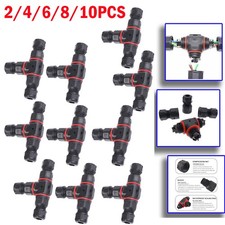 Waterproof 3-Way T-Pole Core Joint Outdoor IP68 ELEC Cable Wire Connector 2-10pk
