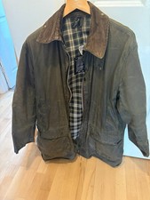 1990s Men's Barbour A200 Waxed Green Jacket Size C42/107 cm Tartan Lining Worn