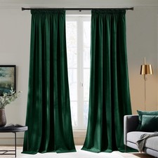 Dark Green Velvet Blackout Curtains, 52x90", 2 Panels, Thermal Drapes