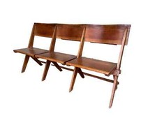 Antique Victorian Solid Oak Folding Church Chairs With Bible Backs - Wooden Seat