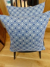 Sanderson  "Fretwork' PAIR of  18" Cotton Cushion Covers -Double-Sided Zips