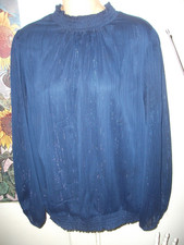 Pleione Long Sleeve Sheer Top in Navy w/ Silver Metallic - Sz XL