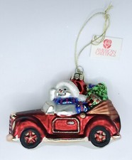 Vintage American Greetings SNOWMAN in Car Glass Ornament