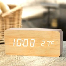 Wooden Digital Alarm Clock, LED Alarm Clock with Temperature Desk Clocks for Off