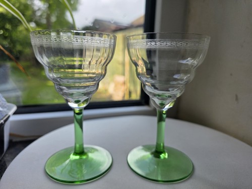 Pair vintage green stem - of,