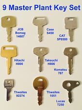 9 Master Plant Key Set JCB Case CAT Hitachi Takeuchi Komatsu Thwaites Lucas Keys