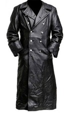 MENS GERMAN CLASSIC WW2 OFFICER MILITARY UNIFORM BLACK LEATHER TRENCH COAT