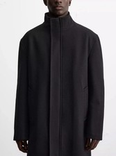 Zara Relaxed Fit Wool Coat Size XL Black Double Breasted