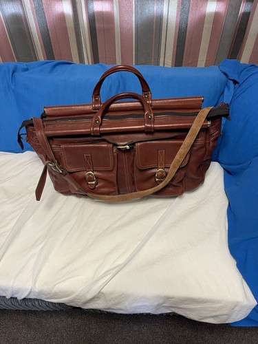 Vintage brown leather holdall - leather,