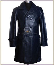 U-BOAT Blue Men's New WW2 German Kriesgmarine Military Cowhide Leather Long Coat