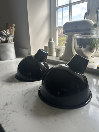 Black enamelled cloche light - enamelled,