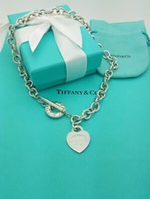 Return to Tiffany & Co. Heart Toggle 16" chain Silver Necklace, full UK Hallmark