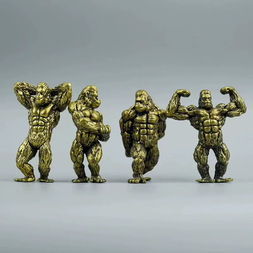 Brass muscle gorilla statue - muscle,