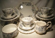 VINTAGE  ROYAL ALBERT SILVER MAPLE 20 PIECE TEA SET  TRIO CAKE PLATE MILK SUGAR