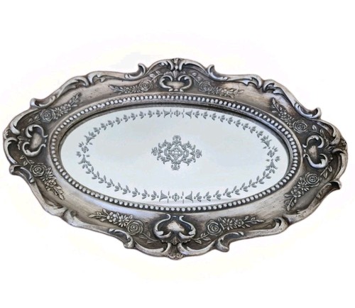 Ornate oval mirrored tray - ornate,