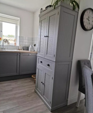 Tall Kitchen Cupboard Large Grey Storage Cabinet Pantry Freestanding Larder Unit