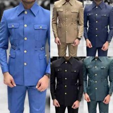 Men's Formal Suit Safari Jacket Outdoor Hunting Coat Pant Wedding Business