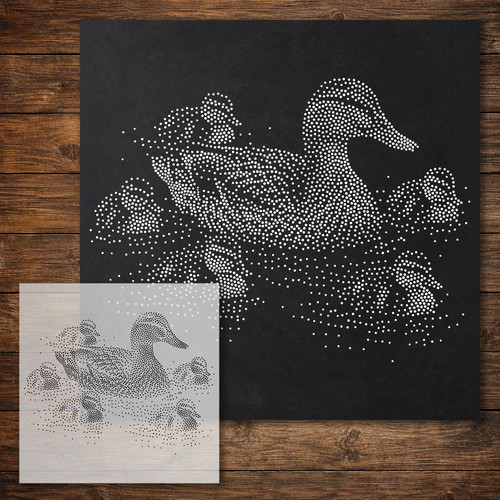 Mallard with ducklings stipple - mallard,