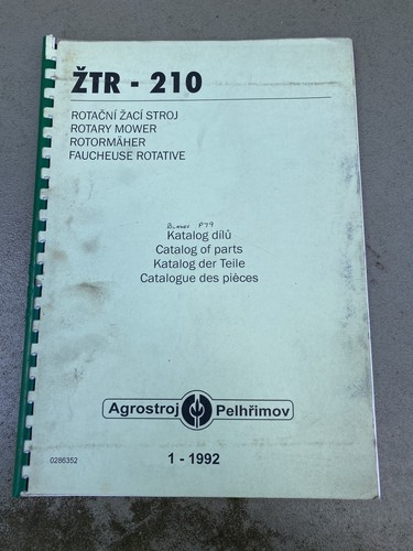 Zetor 210 mower parts book - mower,