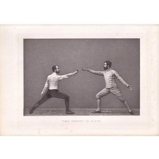 1890 SWORD FENCING Photogravure Print - Time Thrust in Sixte - 7.5 x 5 Inches