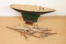 Early Wooden Pond Yacht Sailing Boat Hull Metal Keel Vintage Model Project 46cm