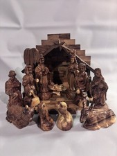 Nativity Set Olive Wood Hand Carve Israel 11 piece with nativity