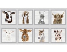 Blank Little Seedlings Farm Animal Block Panel Cow Pig Sheep 100% Cotton Fabric