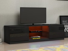 Modern TV Unit Stand Cabinet Black High Gloss Doors & Matt Body RGB LED Lights