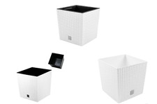 Square Plant Pot Rattan Low Elegant Garden Planters Indoor Outdoor White