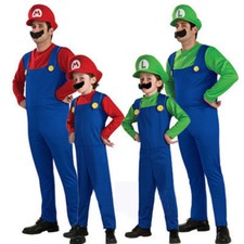 Adult Super Mario and Luigi Bros Mens Fancy Dress Costume Plumber Cosplay Kids